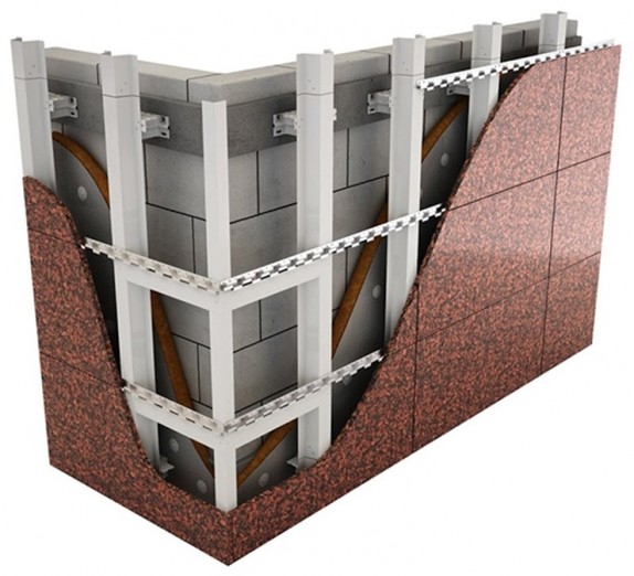 Оцинкованная стальная навесная фасадная система крепления камня в межэтажные перекрытия