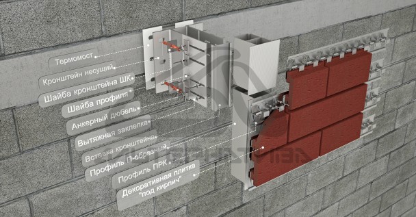 Алюминиевая навесная фасадная система Альт-Фасад А-КЛ под клинкер для крепления в межэтажные перекрытия