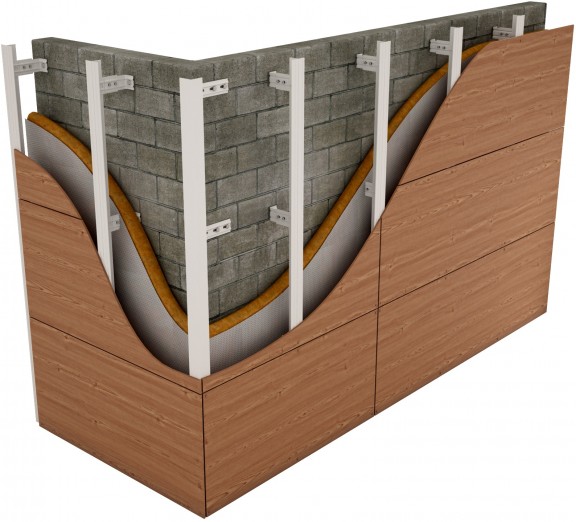 Оцинкованная стальная навесная фасадная система с видимым креплением HPL-панелей на Т-профиле